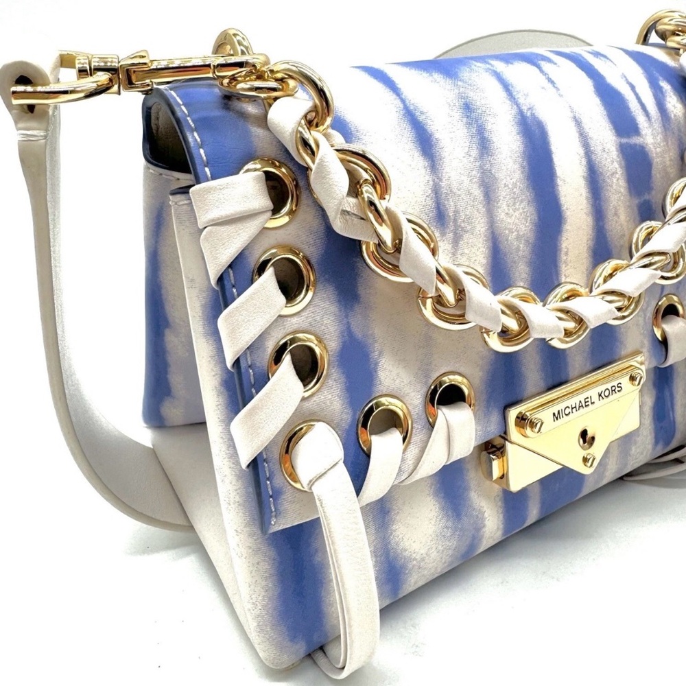 Michael Kors Cece Mini Satchel NWT Blue Tie Dye Leather Crossbody Bag - Picture 9 of 15